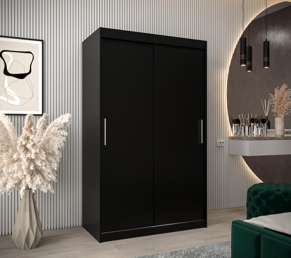 SCHWEBETÜRENSCHRANK 200/120/62 2-türig - Silberfarben/Schwarz, Holz/Kunststoff (120/200/62cm) - MÖBEL KRYSPOL