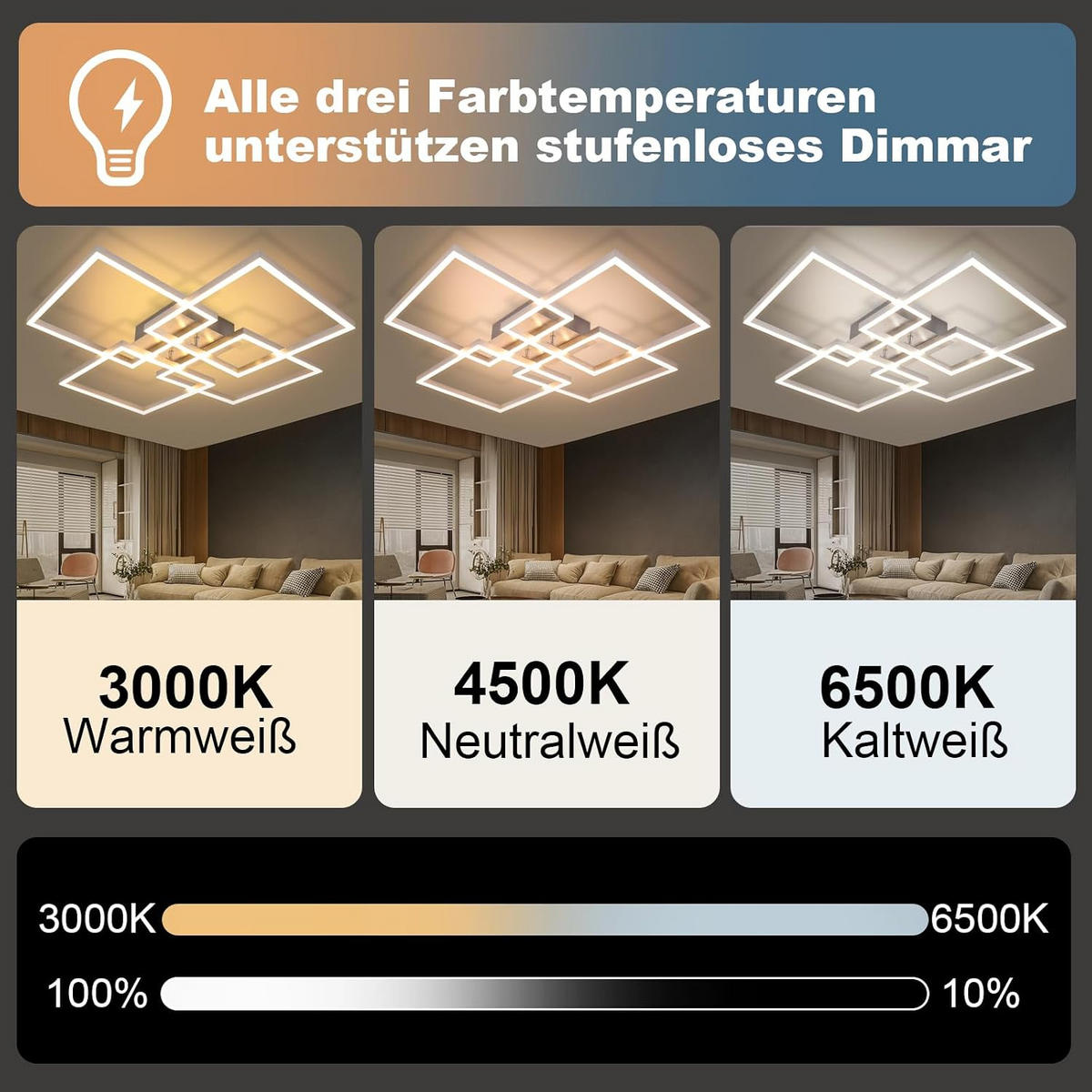 LED-DECKENLEUCHTE Morgengrim 72.4/7.3/72.4 cm - Silberfarben, Metall (72.4/72.4/7.3cm) - ZMH