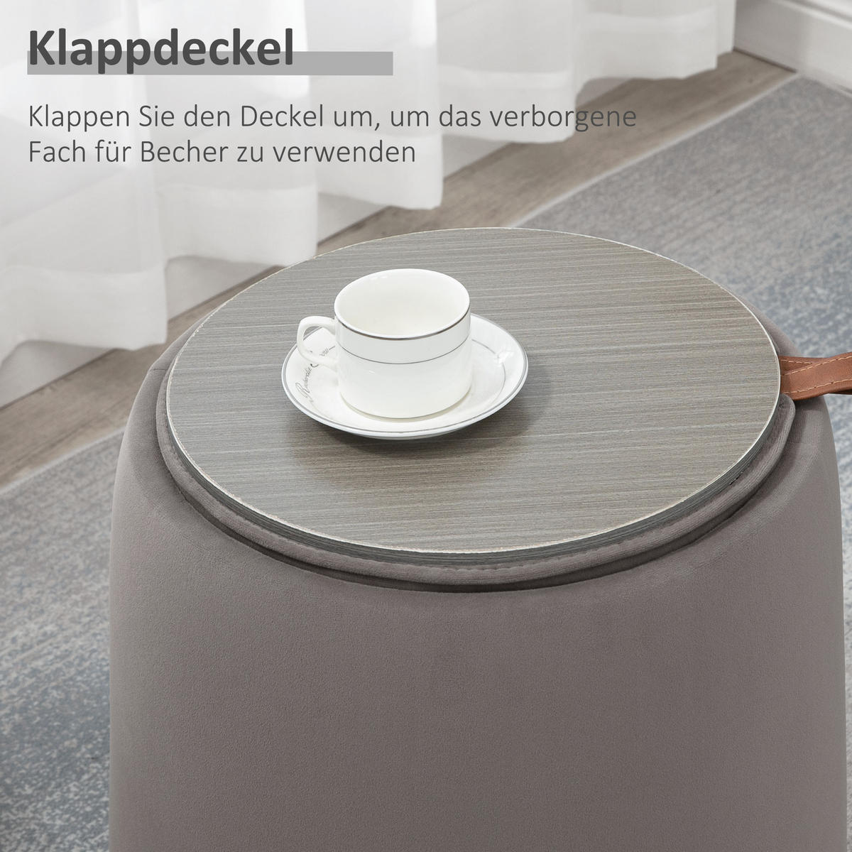 2-IN-1 Ottomane Sitzhocker inklusive Stauraum, abnehmbaren Deckel in Samtoptik - Dunkelgrau/Braun, Holz/Kunststoff (44/47.5/44cm) - HOMCOM