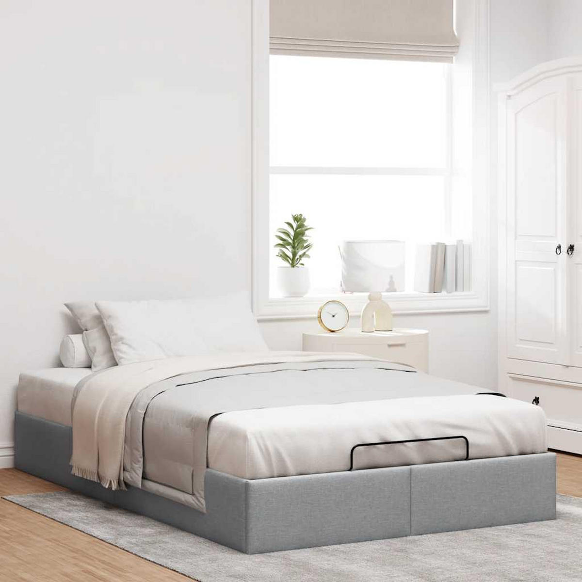 OTTOMAN-BETT Ohne Matratze Hellgrau 120/200 Cm Stoff - Grau, Textil (120/200cm) - vidaXL
