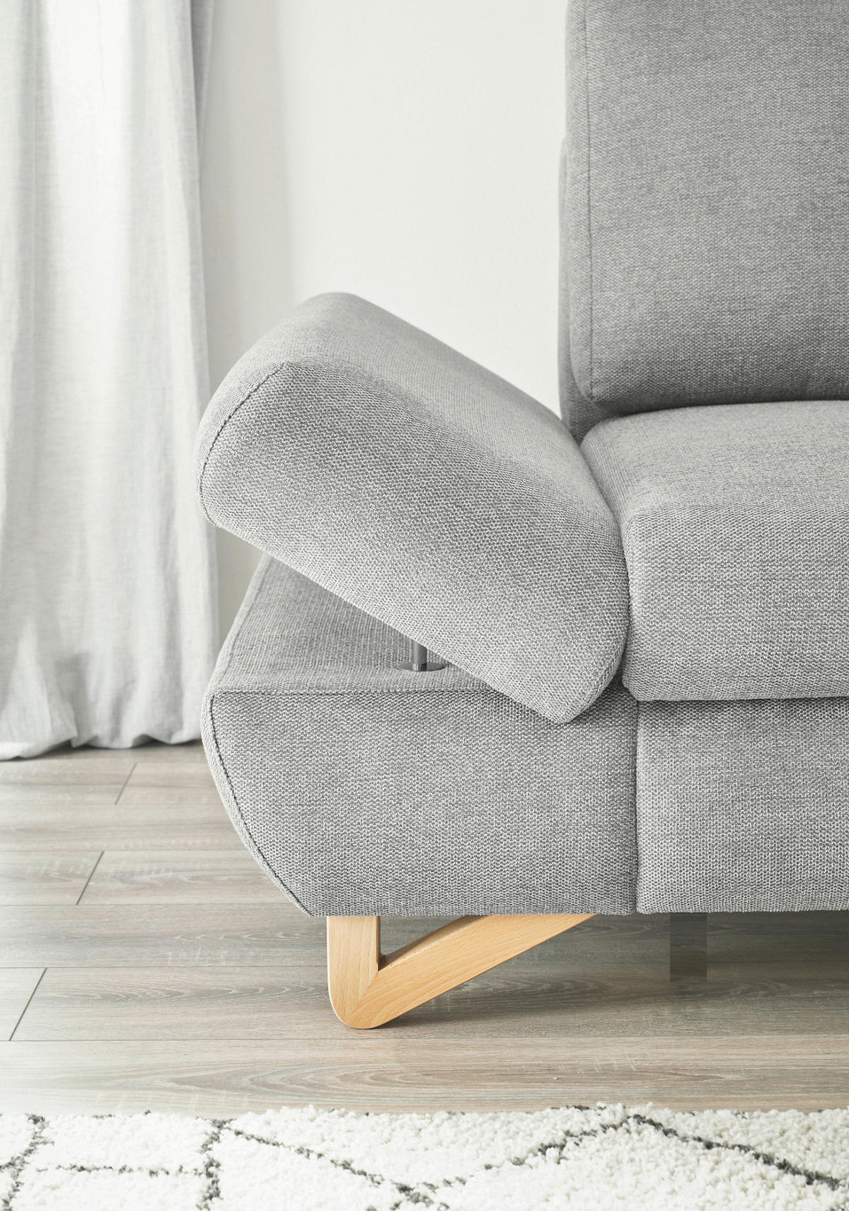 ECKSOFA hellgrau Struktur-Stoff, Wohnzimmer Sofa - Hellgrau, Holz/Textil (284/166cm) - Furn.Design
