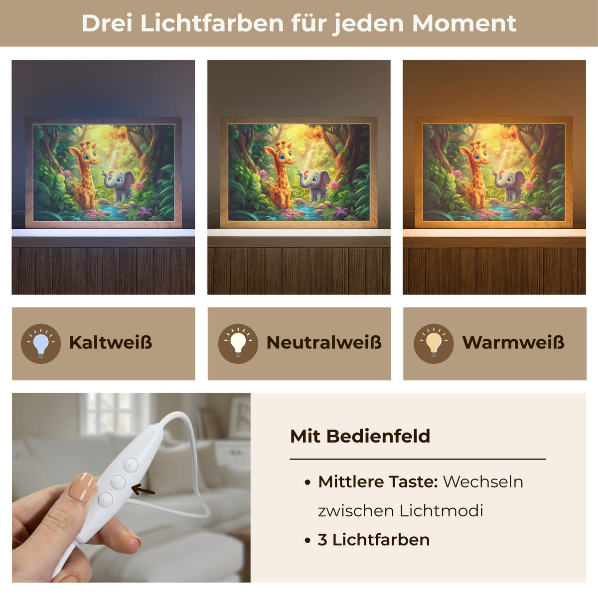 WANDLEUCHTE Giraffe - Elefant - Blumen - Dschungel 30x20 cm - Grün, Holzwerkstoff (30/20/8cm) - OnlyWow