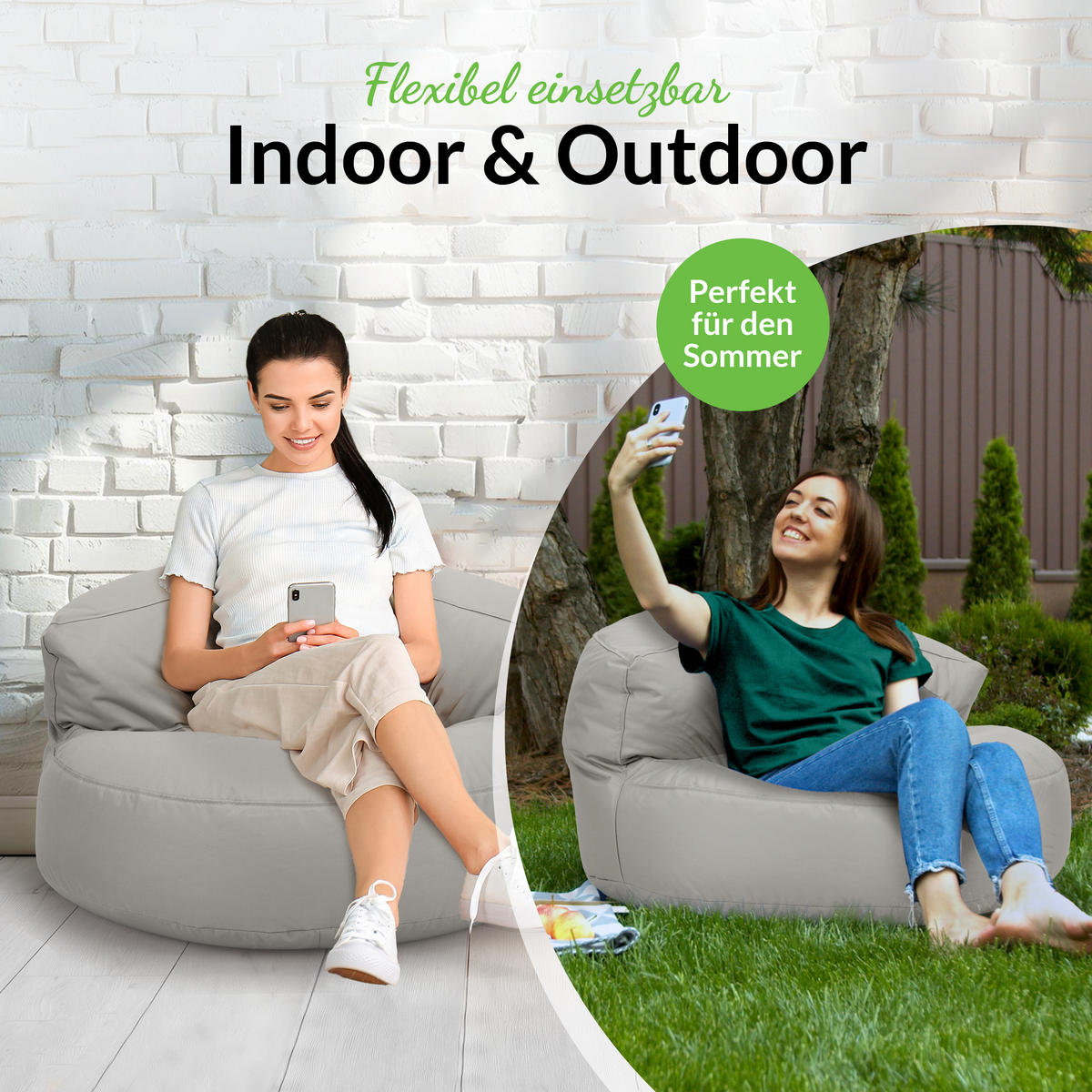 INDOOR OUTDOOR SITZSACK Lounge Sofa - Hellgrau, Textil (90/50/50cm) - Green Bean