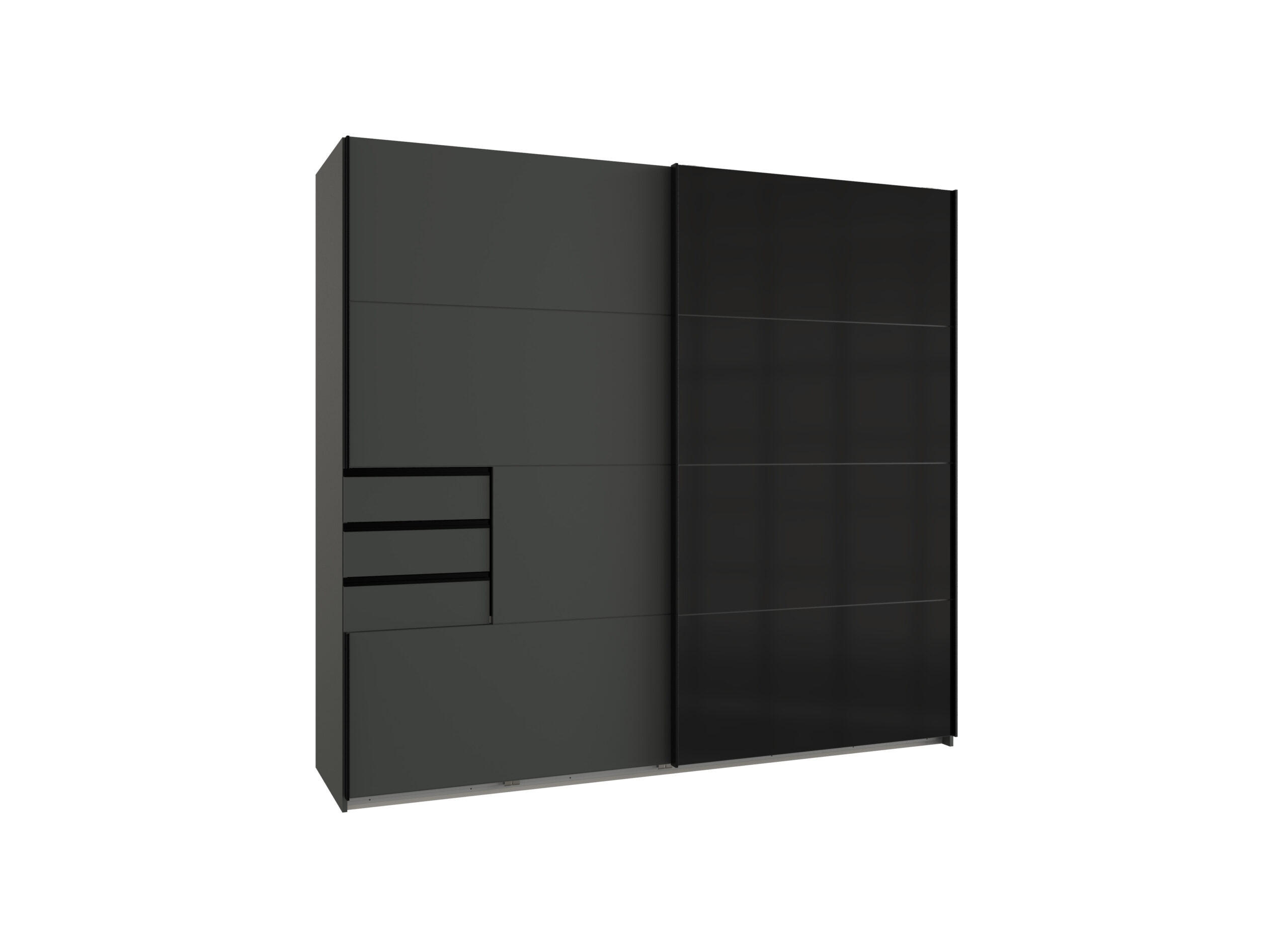 KLEIDERSCHRANK Saigon in Grafit mit einer Türfront in Glas Schwarz – Schwebetürenschrank 2 türig - 225 cm Breite - Grau, Holzwerkstoff (80/200/120cm)