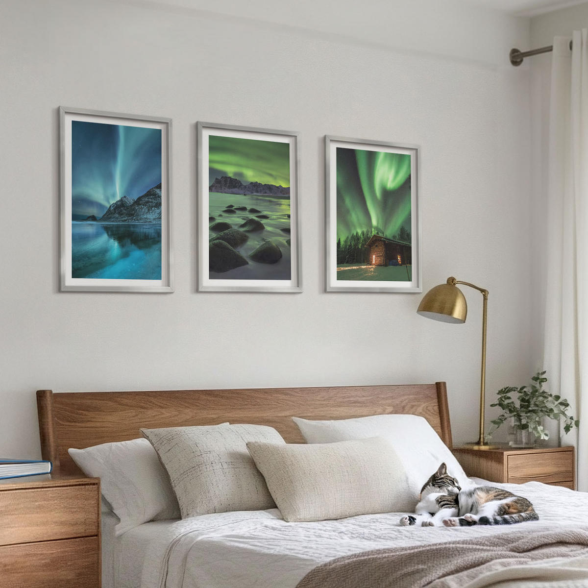 WANDBILDER 3er Set - 40x60 cm Silberner Rahmen - Winterlandschaften, Nordlichter, Berge - Silberfarben, Kunststoff (40/60cm) - ArtPrintCave
