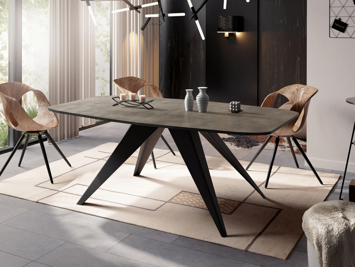 ESSTISCH Foster rechteckig ausziehbar, Dunkelgrauer Chicago Beton 180-218/90/76 cm - Dunkelgrau/Schwarz, Holzwerkstoff/Metall (180/90/76cm) - WFL GROUP