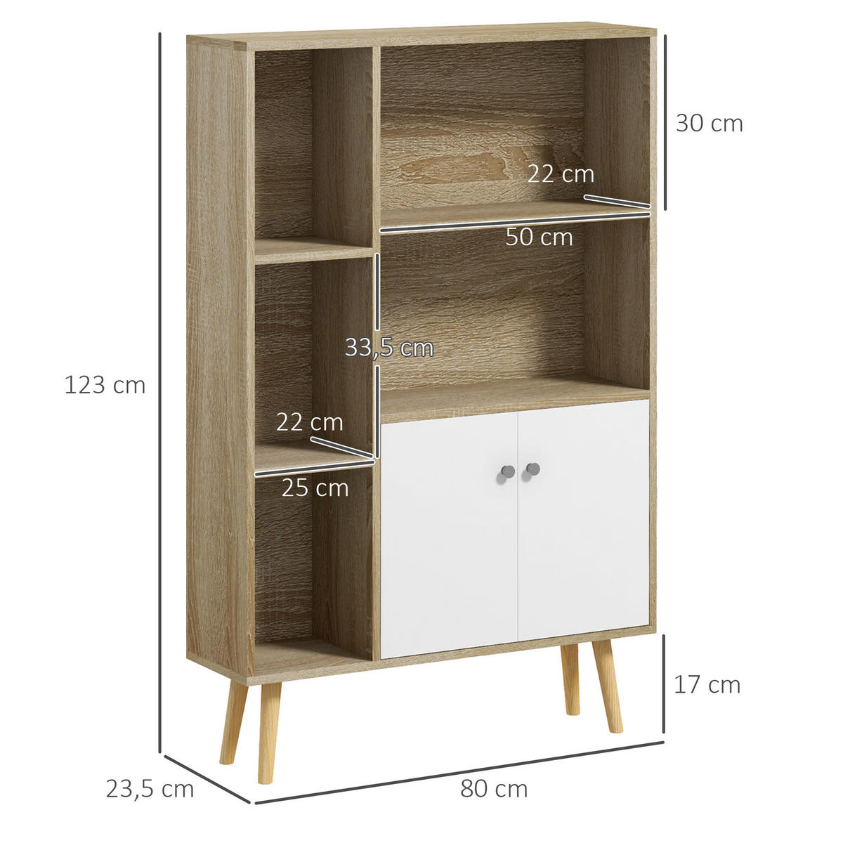 AKTENREGAL DE-14422 skandinavisch mit Schrankfach - Eichefarben, Holzwerkstoff (235/123/80cm) - ComfortXL