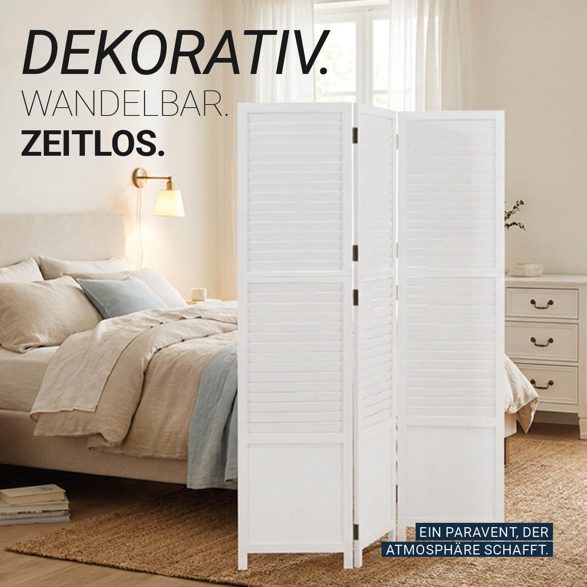 PARAVENT 3-tlg. 130/175 cm Weiß Holzlamellen - Weiß, Holz (129/175/2cm) - Homestyle4u