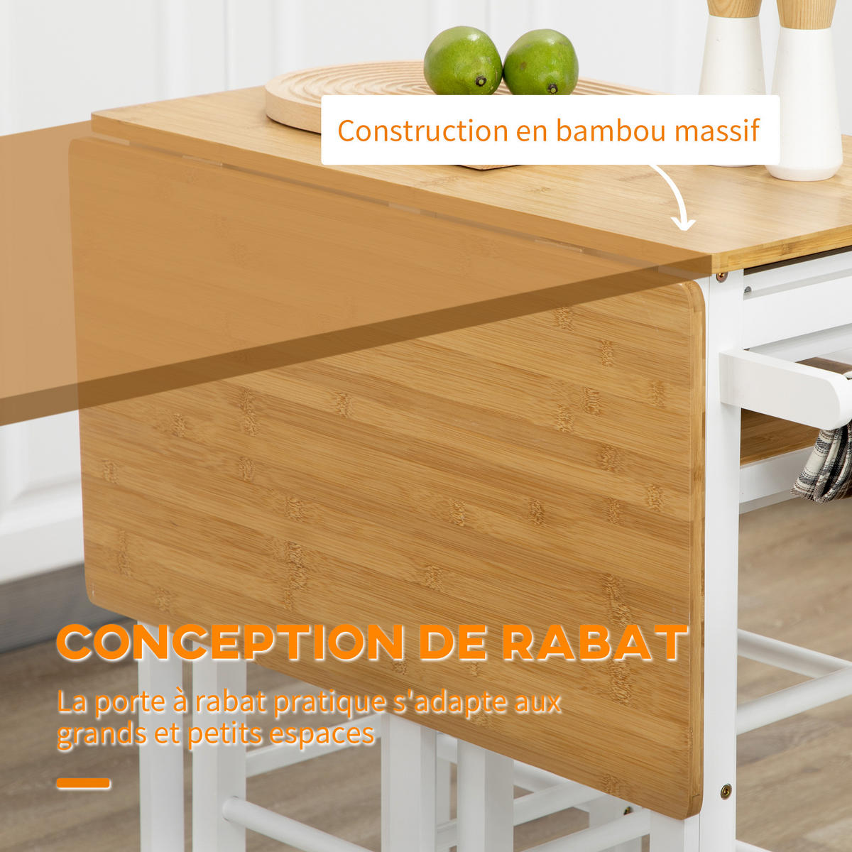 BARTISCH-SET DE-14713 klappbar mit Rollen & 2 Hockern Weiß/Hellholz - Weiß, Metall (86/75.5/83.5cm) - ComfortXL