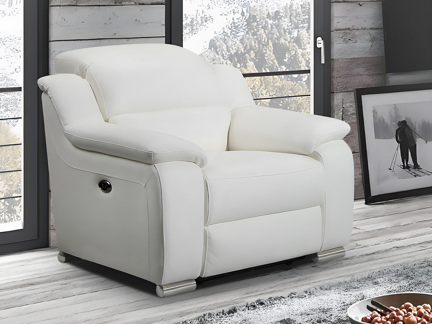 Thumbnail - Vente-Unique Relaxsessel, Weiß, Leder, Uni, 1-Sitzer, 100x86x104 cm, Wohnzimmer, Sessel, Relaxsessel