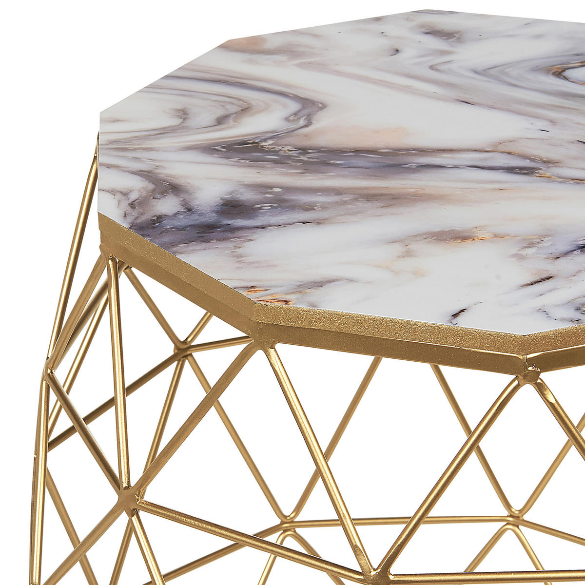 BEISTELLTISCH Marmor Optik weiß/gold Zehneck Halsey - Goldfarben, Holzwerkstoff (43/43/52cm) - Beliani