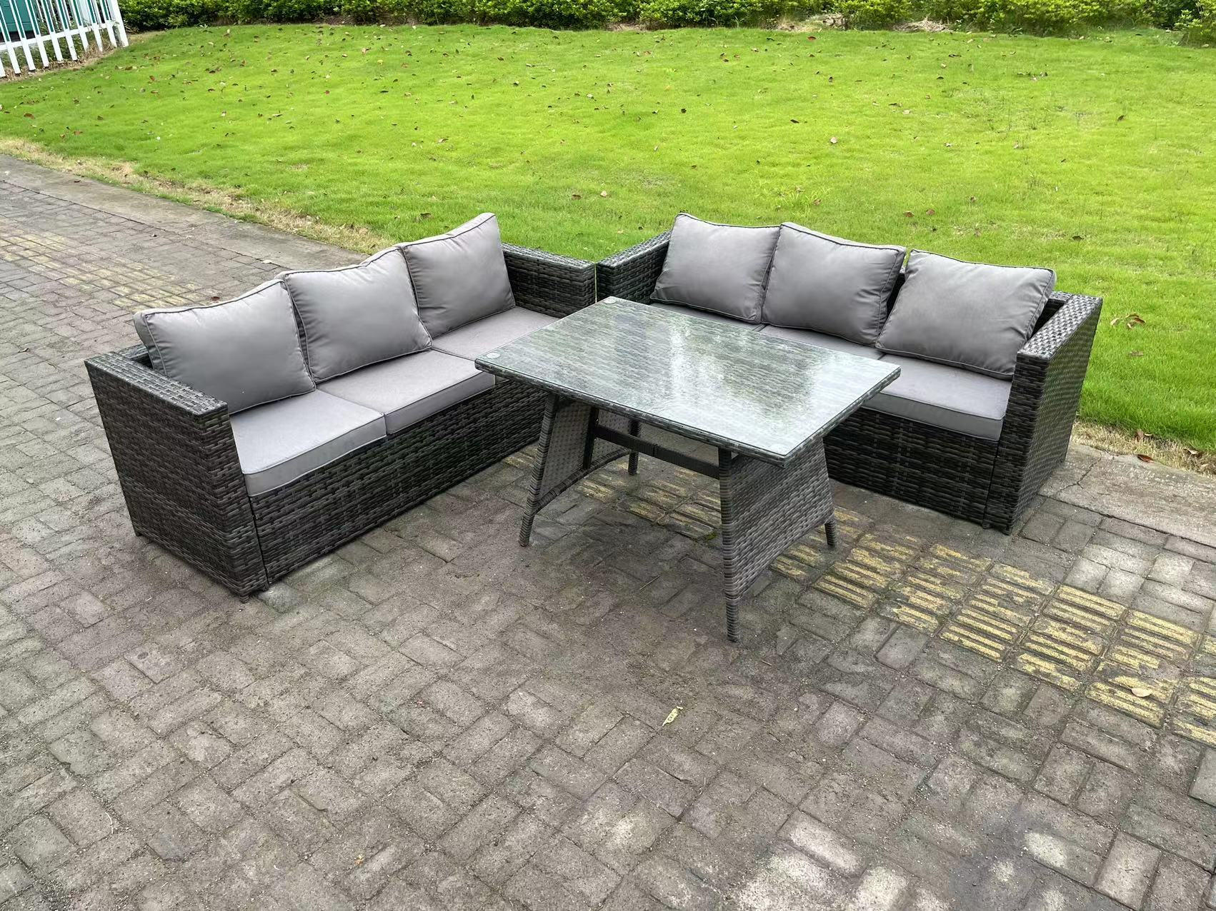 GARTENMÖBELSET mit Esstisch 6-Sitzer Grau - Dunkelgrau/Grau, Glas/Kunststoff - Fimous