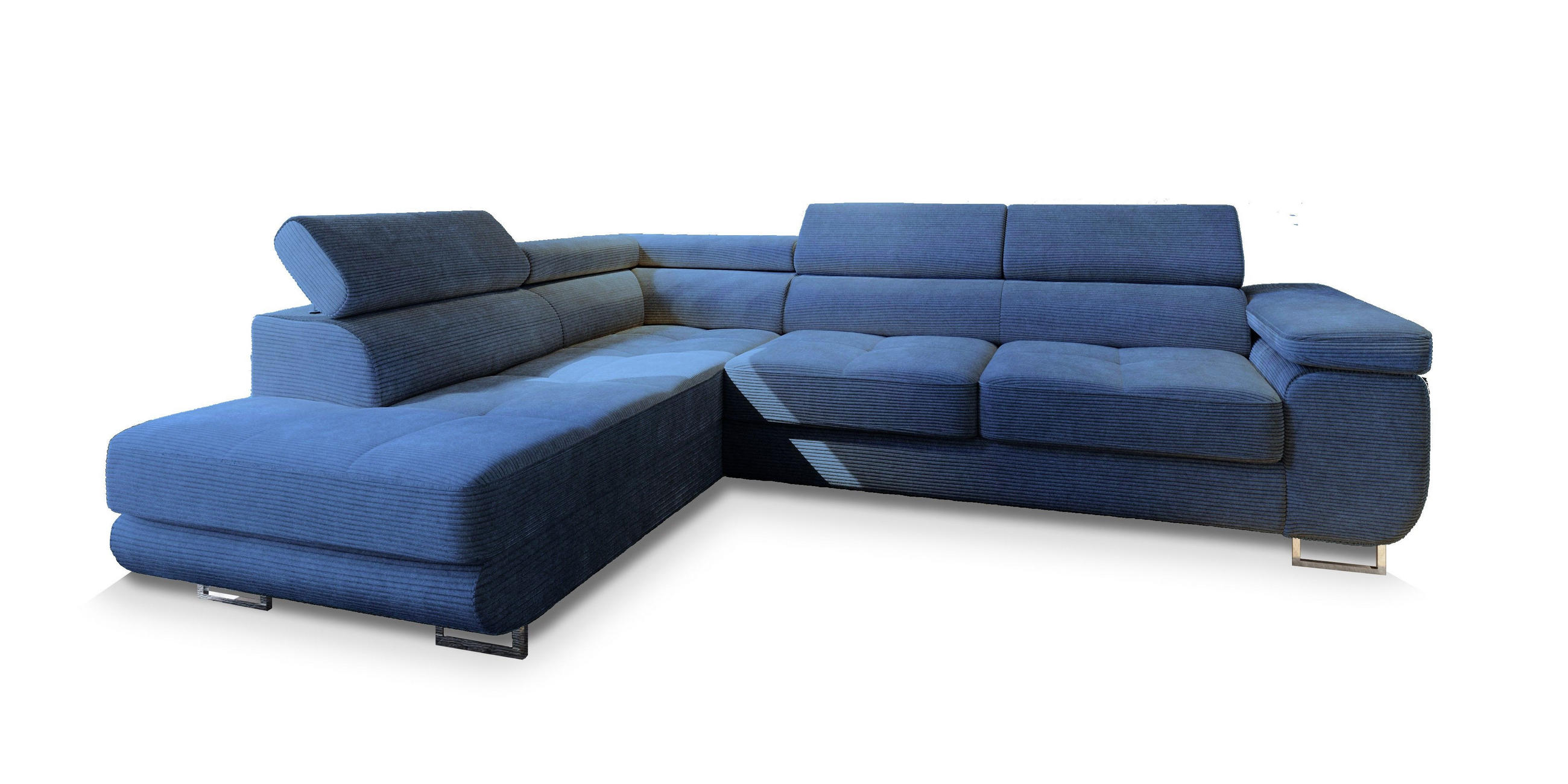 ECKSOFA APIRO L-S Blau Kordstoff mit Schlaffunktion - Blau, Holz (276/202cm) - MASSENO