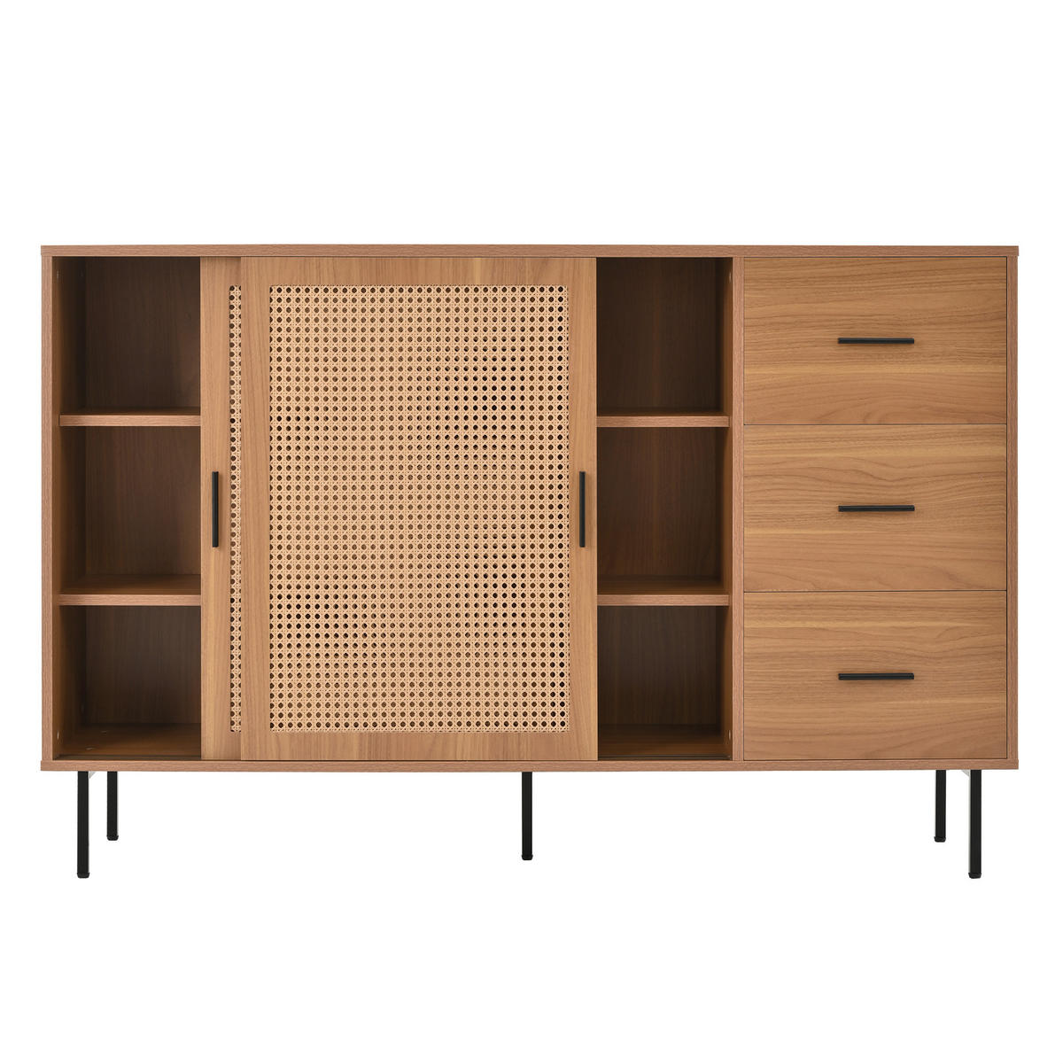 SIDEBOARD aus Spanplatte 140x37x91 cm Natur mit 2 Schiebetüren, 3 Schubladen und verstellbaren Einlegeböden - Naturfarben, Holzwerkstoff (140/91/37cm) - Modfu