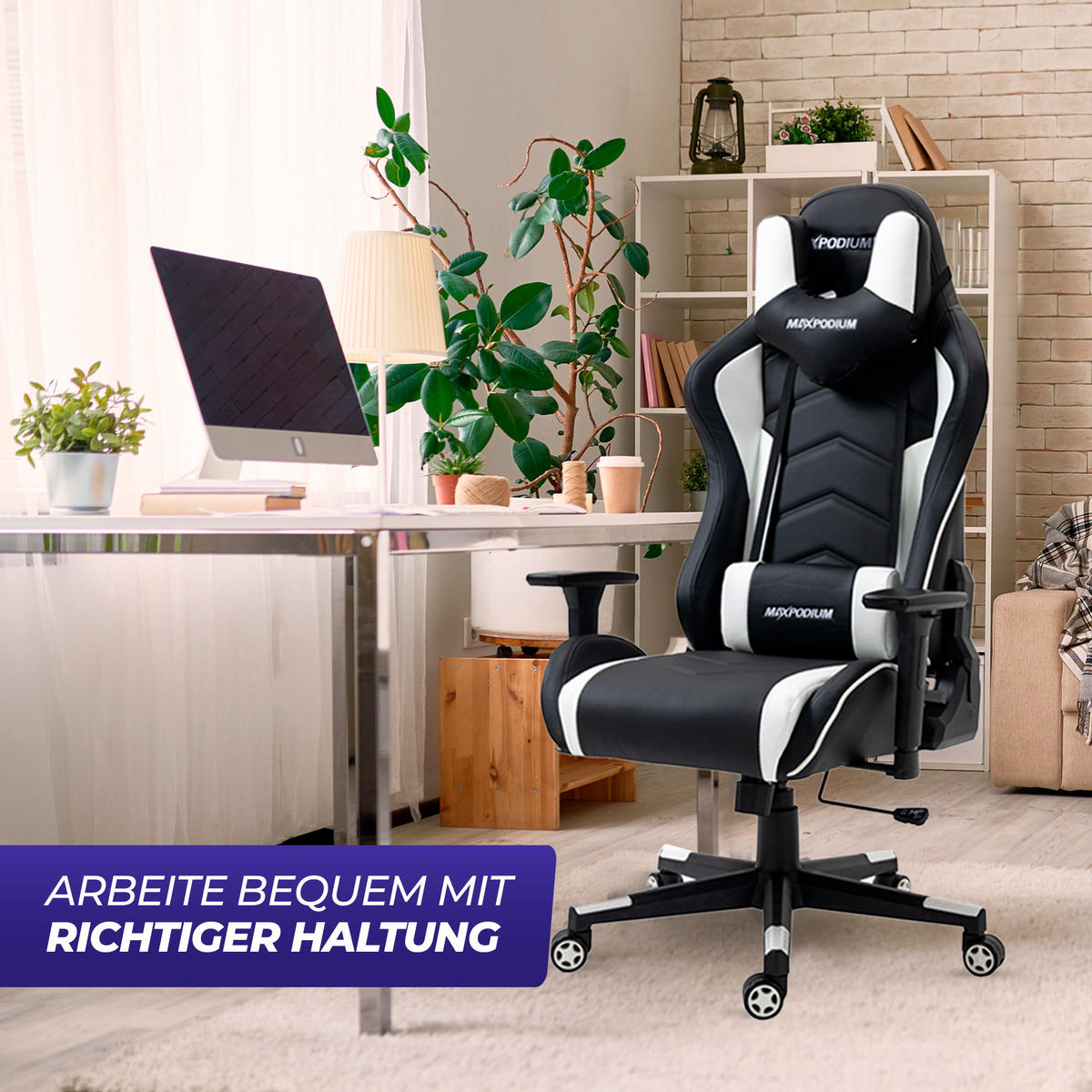 GAMING-STUHL Tactical Schwarz Weiß - Weiß, Metall (55/137/50cm) - MaxPodium