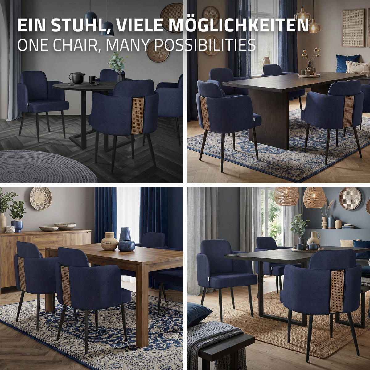 ESSZIMMERSTUHL Dunkelblau mit Stoffbezug - Schwarz/Dunkelblau, Textil/Metall (59/86/59cm) - ML-DESIGN