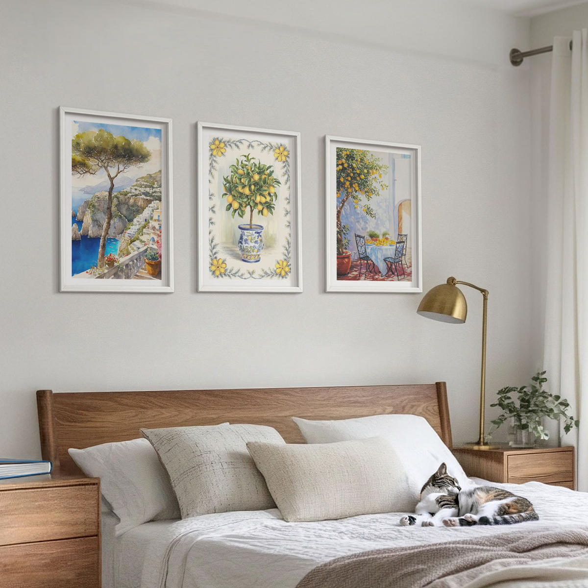 WANDBILDER 3er-Set - 40x60 cm Weißer Rahmen - Blick auf das Meer aus Zitronenbäumen - Weiß, Kunststoff (40/60cm) - ArtPrintCave
