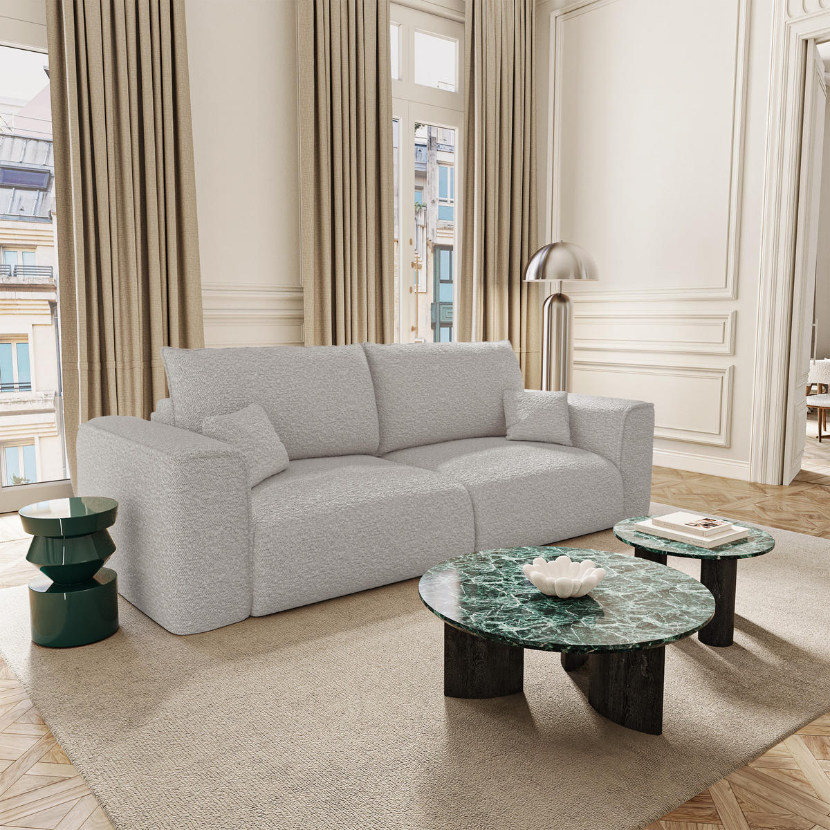 SCHLAFSOFA mit Stauraum COMO Frottee Hellgrau 254cm - Hellgrau/Grau, Textil (254/78/95cm) - Premium Interiors