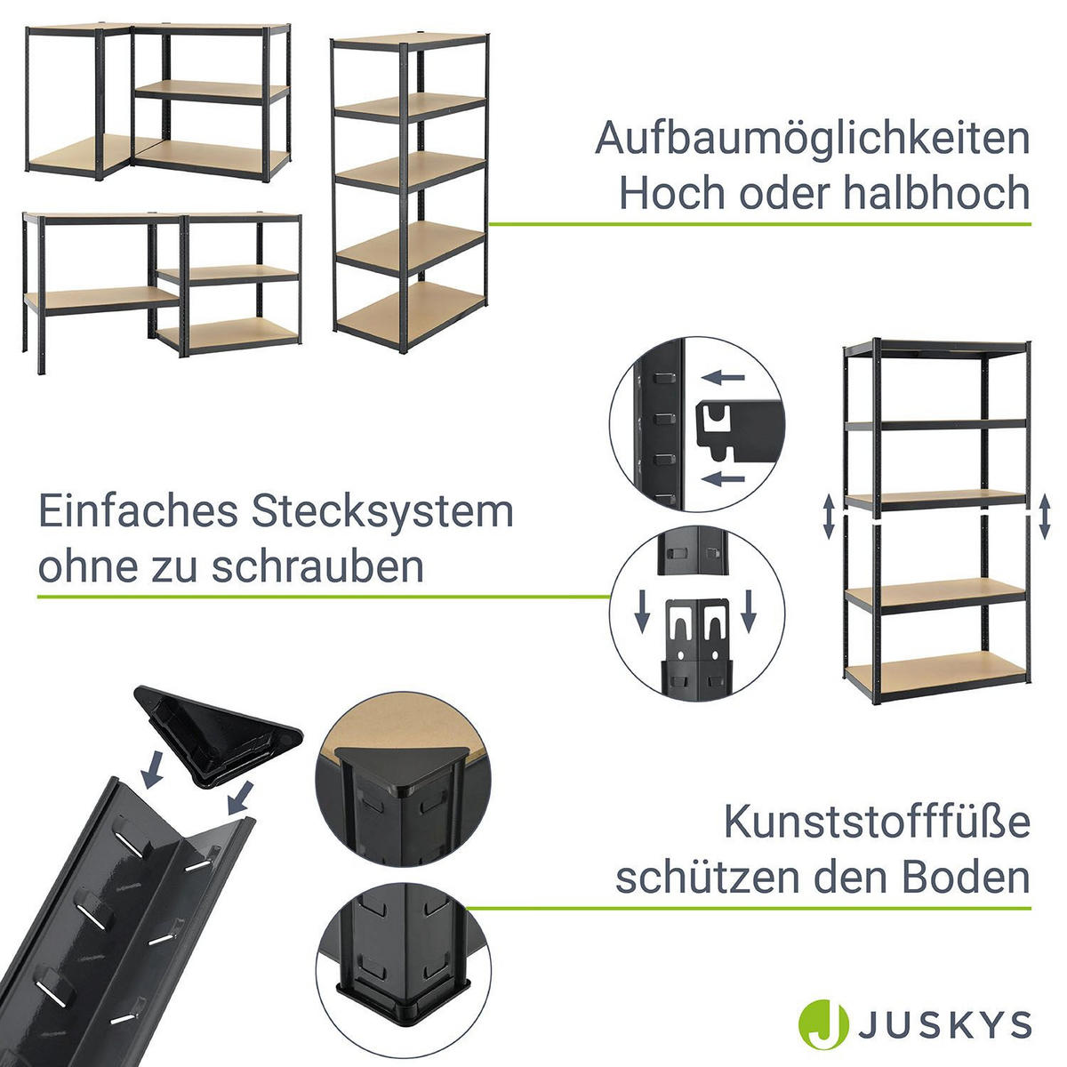 LAGERREGAL Basic grau 200x100x60 cm - Grau, Metall (100/200/60cm) - Juskys