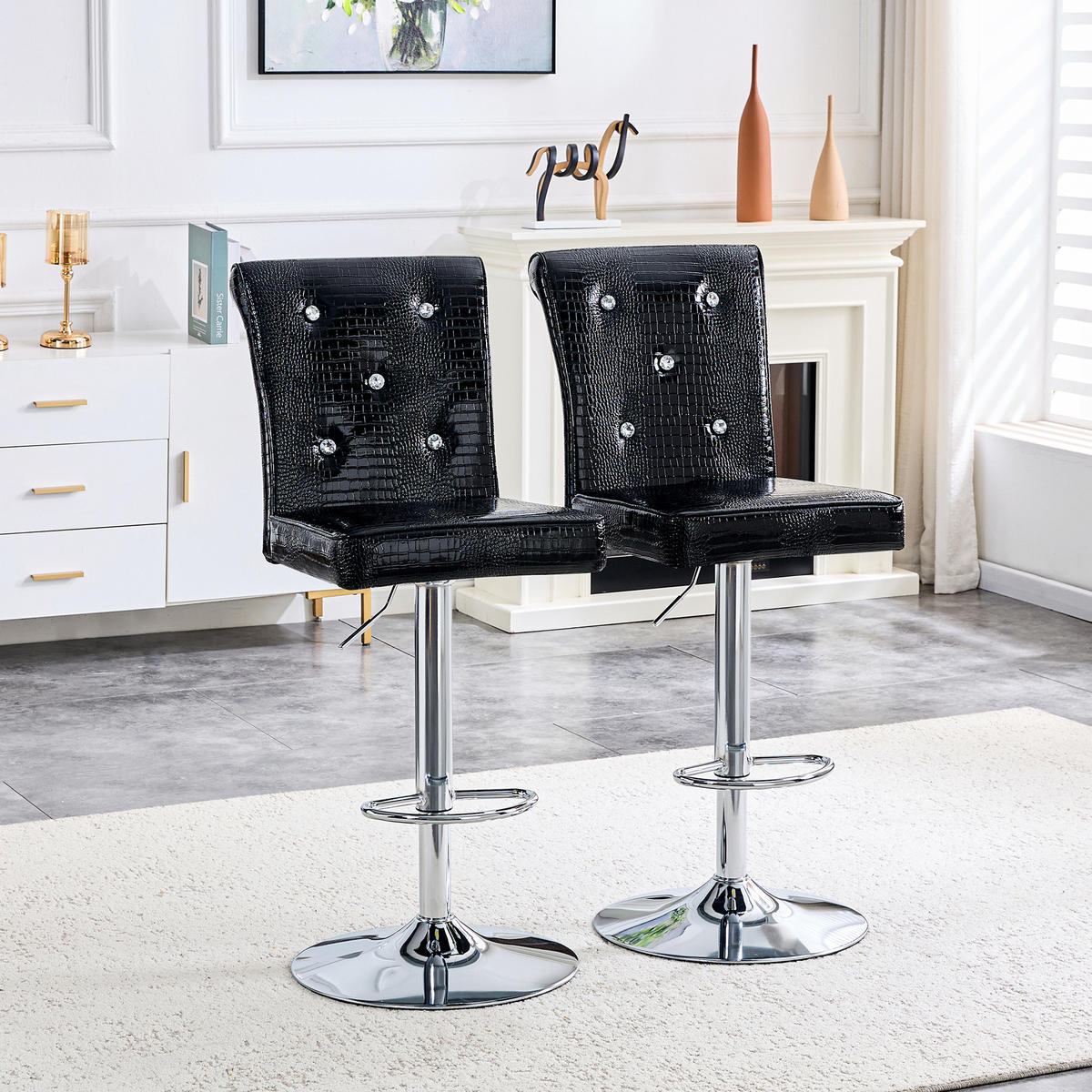 BARHOCKER 2er-Set Schwarz mit Kunstleder und Kristall-Design - Schwarz, Kunststoff (55/125/42cm) - PANGIVO
