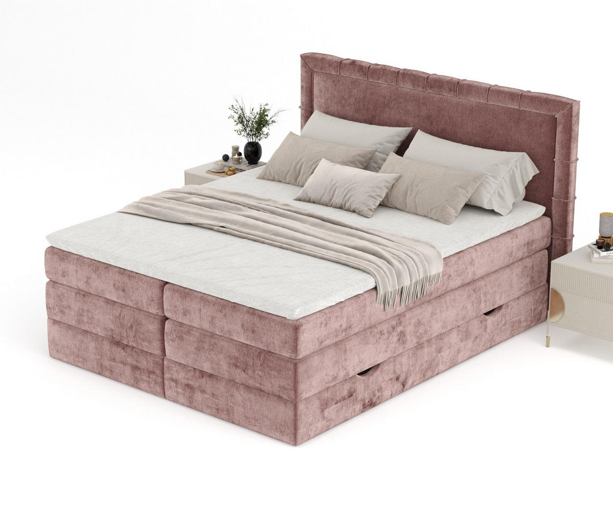BOXSPRINGBETT Rosabel Rosa 200/200 cm mit Matratze und Topper - Pink/Schwarz, Holz/Holzwerkstoff (200/200cm) - Maison de Reve