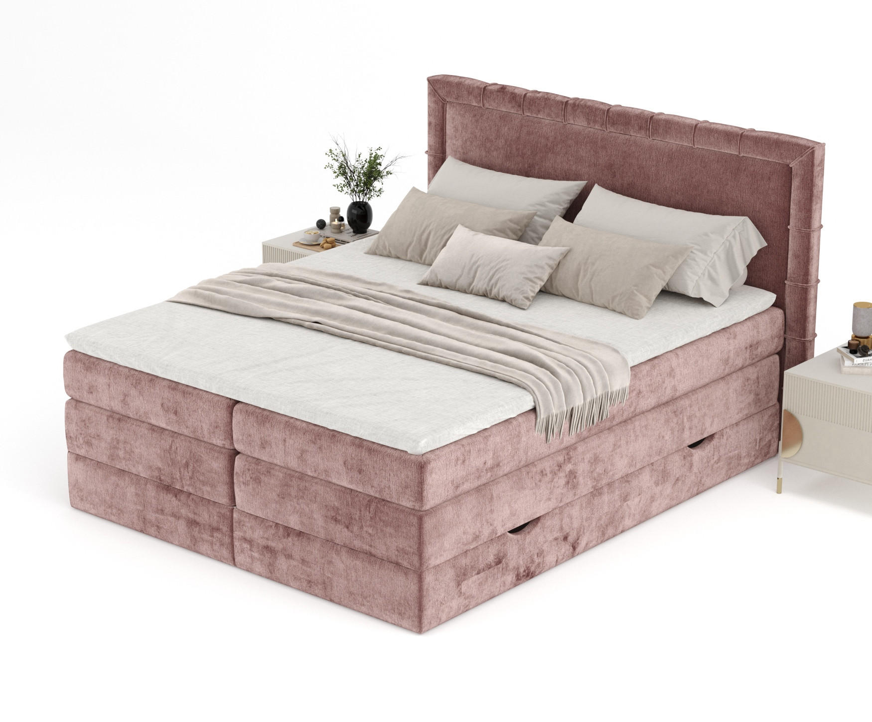 Thumbnail - Maison de Reve Boxspringbett, Pink, Textil, Buche, Kiefer, H3, Höhe ca. 37 cm, 180x200 cm, Oeko-Tex® Standard 100, FSC 1...