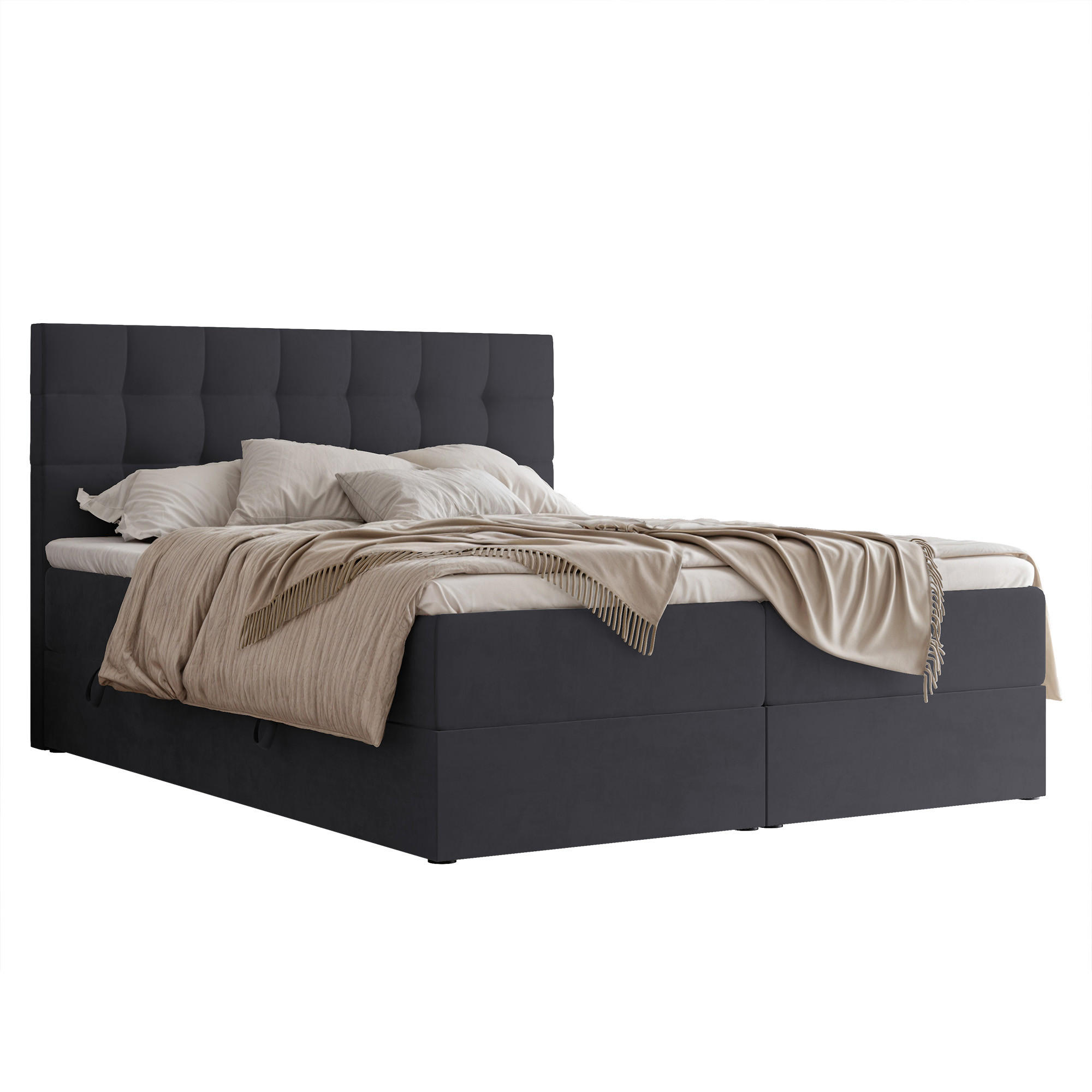 BOXBETT GRAND 180/200 cm, in Dunkelgrau, mit Matratze und Topper - Dunkelgrau, Holzwerkstoff/Textil (180/200cm) - Idohome