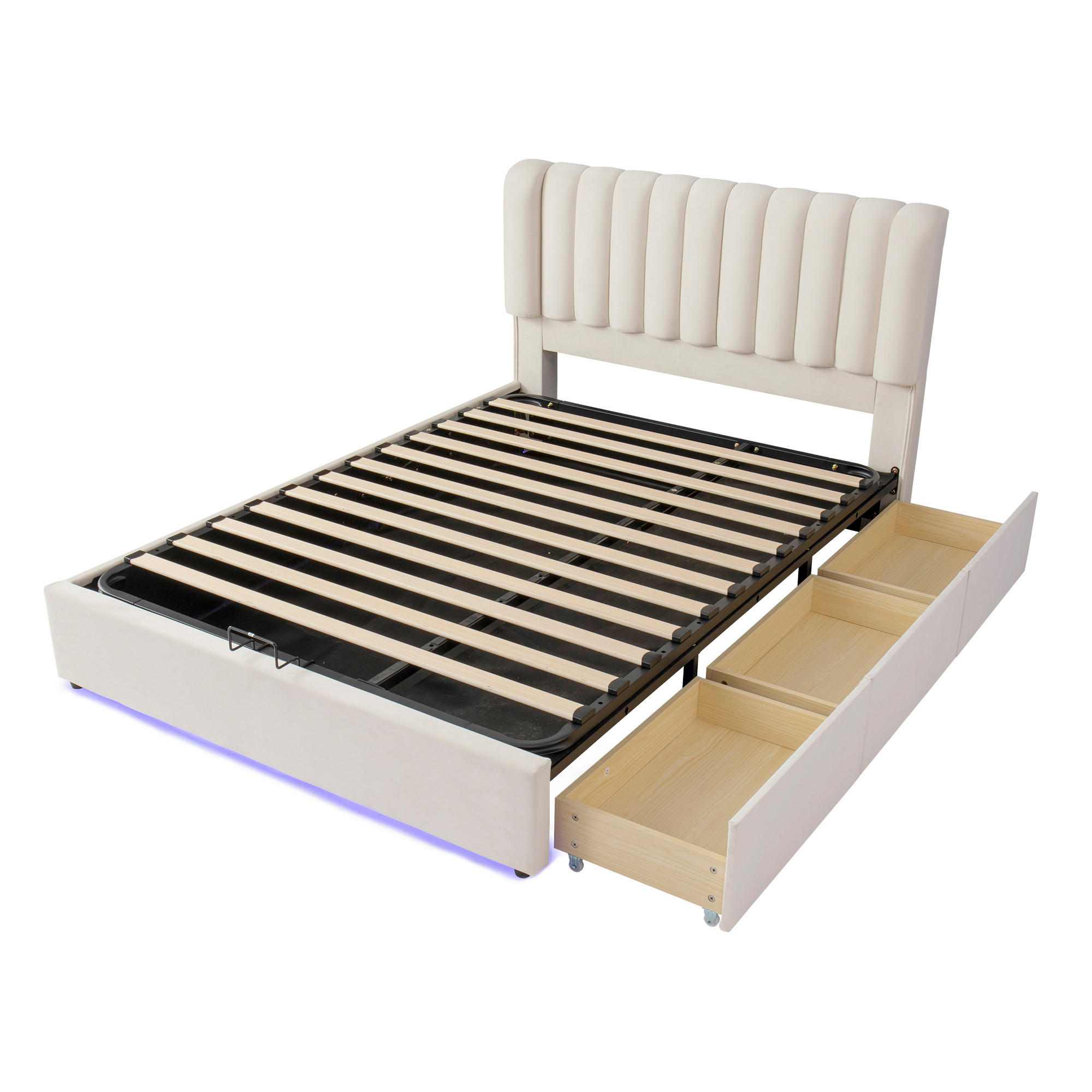 STAURAUMBETT 140/200 cm DE-32734 mit hydraulischem Stauraum und LED Beige - Beige, Holzwerkstoff (140/200cm) - ComfortXL