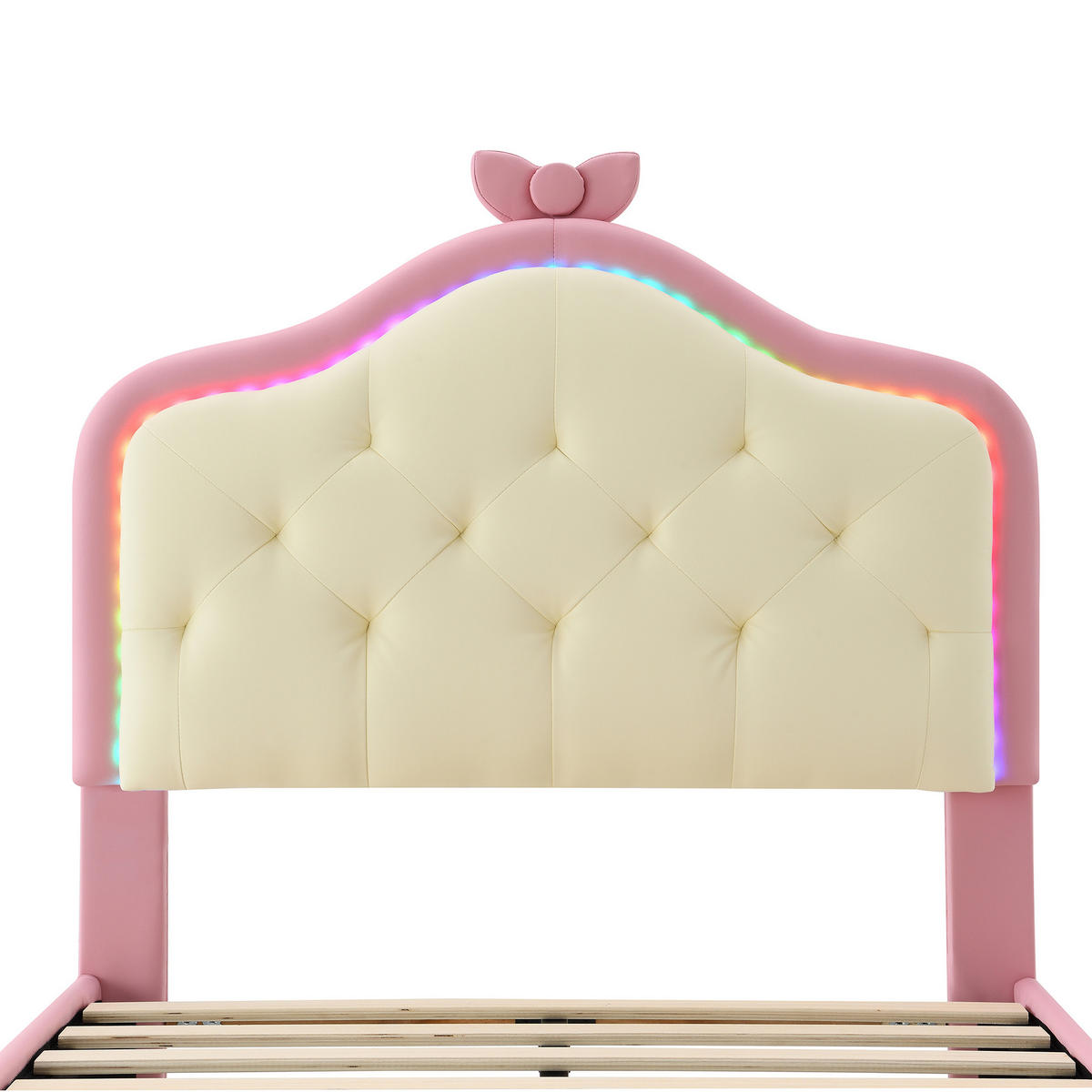 BETT mit LED-Leiste 90x200 cm PU White/Pink - Weiß, Holzwerkstoff (90/200cm) - Meubliv