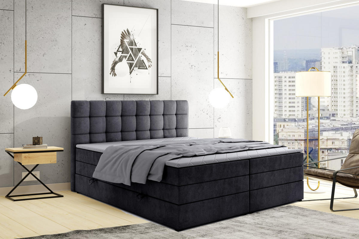 BOXSPRINGBETT Igella King Schwarz 140x200 cm mit Matrazen H3 & Topper - Schwarz, Holz (140/200cm) - Labett