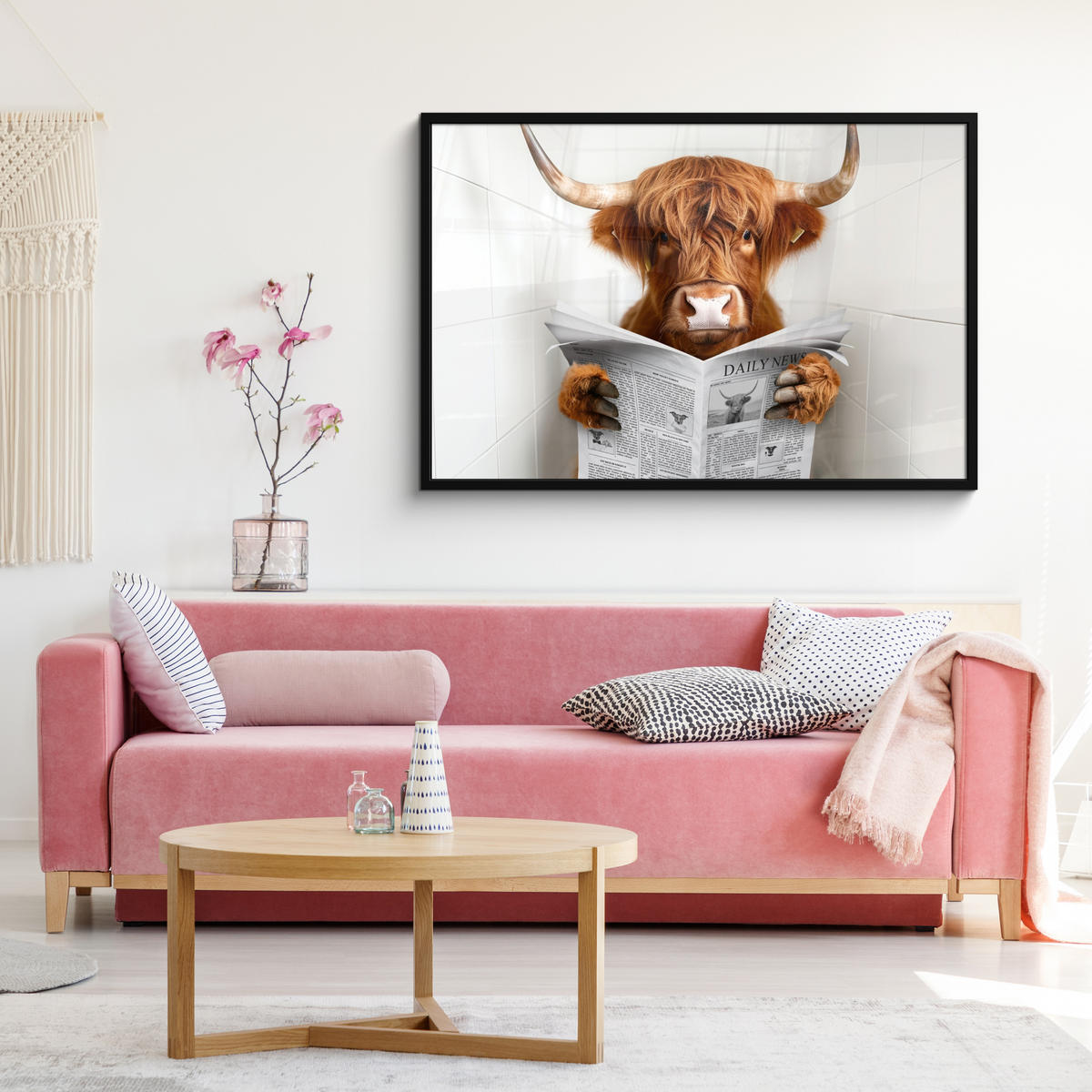 ZARÁMOVANÝ PLAGÁT Škótsky horal - Zviera - Noviny - Toaleta 120x80 cm - farba gaštana, papier (120/80cm) - MuchoWow