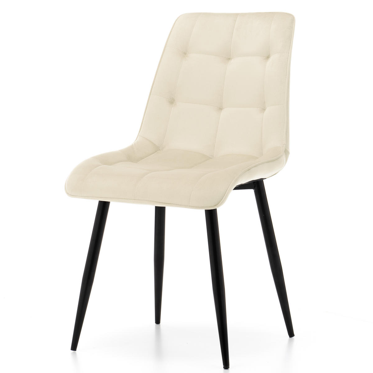 STUHL CHIC gespolsterter mit Steppung - hell beige - Samt Velours - Beige/Schwarz, Metall (50/88/47cm) - NEW HOME