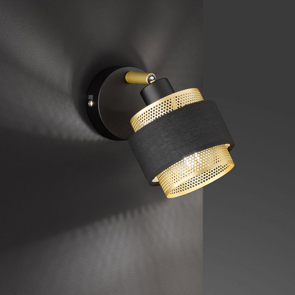 WANDLEUCHTE Stahl Textil Schwarz Gold 2er Set - Schwarz, Metall (18.5/13/10cm)