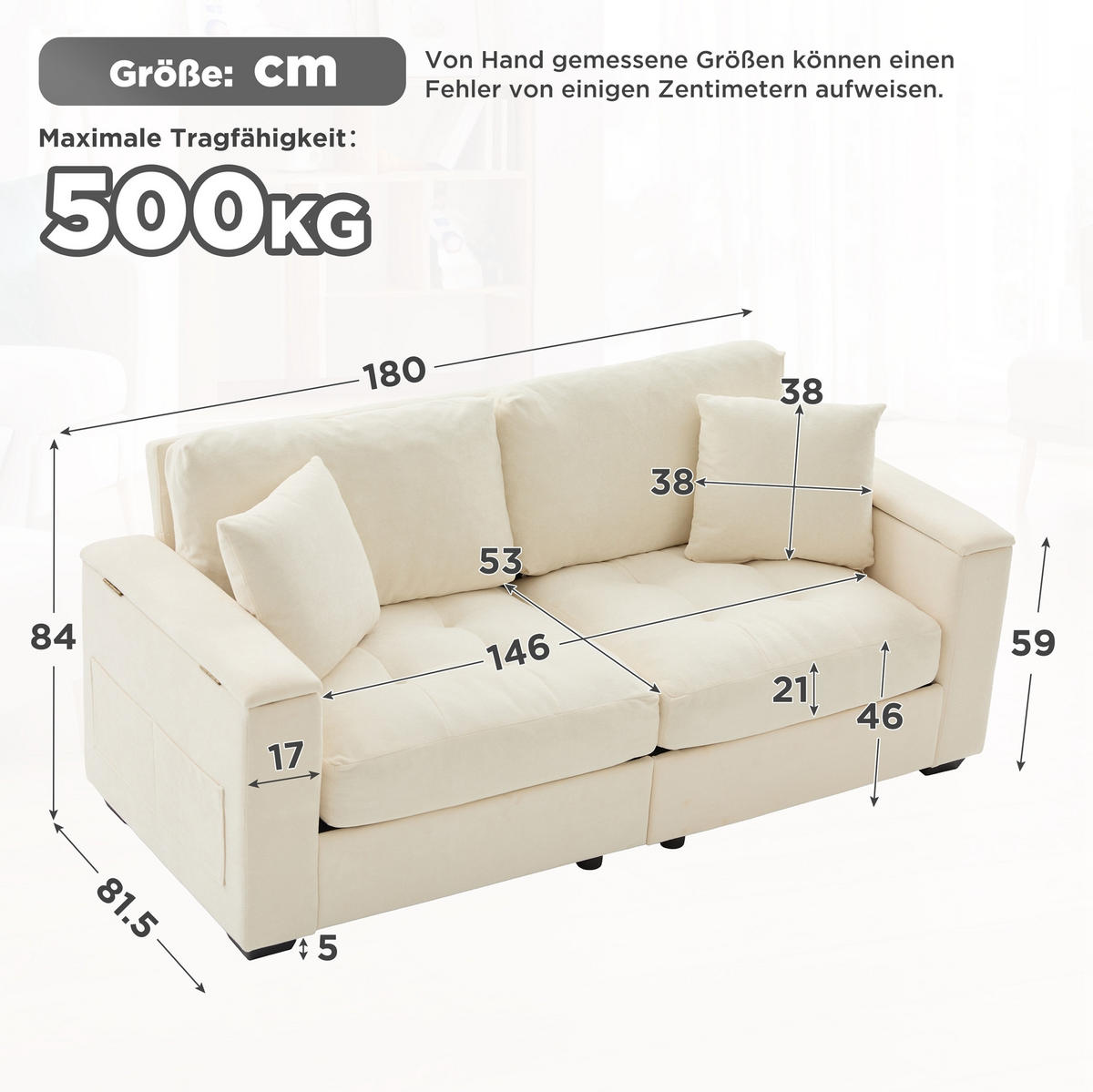 SOFA mit Stauraum 2-Sitzer Beige Chenille - Beige, Holzwerkstoff (180/84/81.5cm) - Meubliv