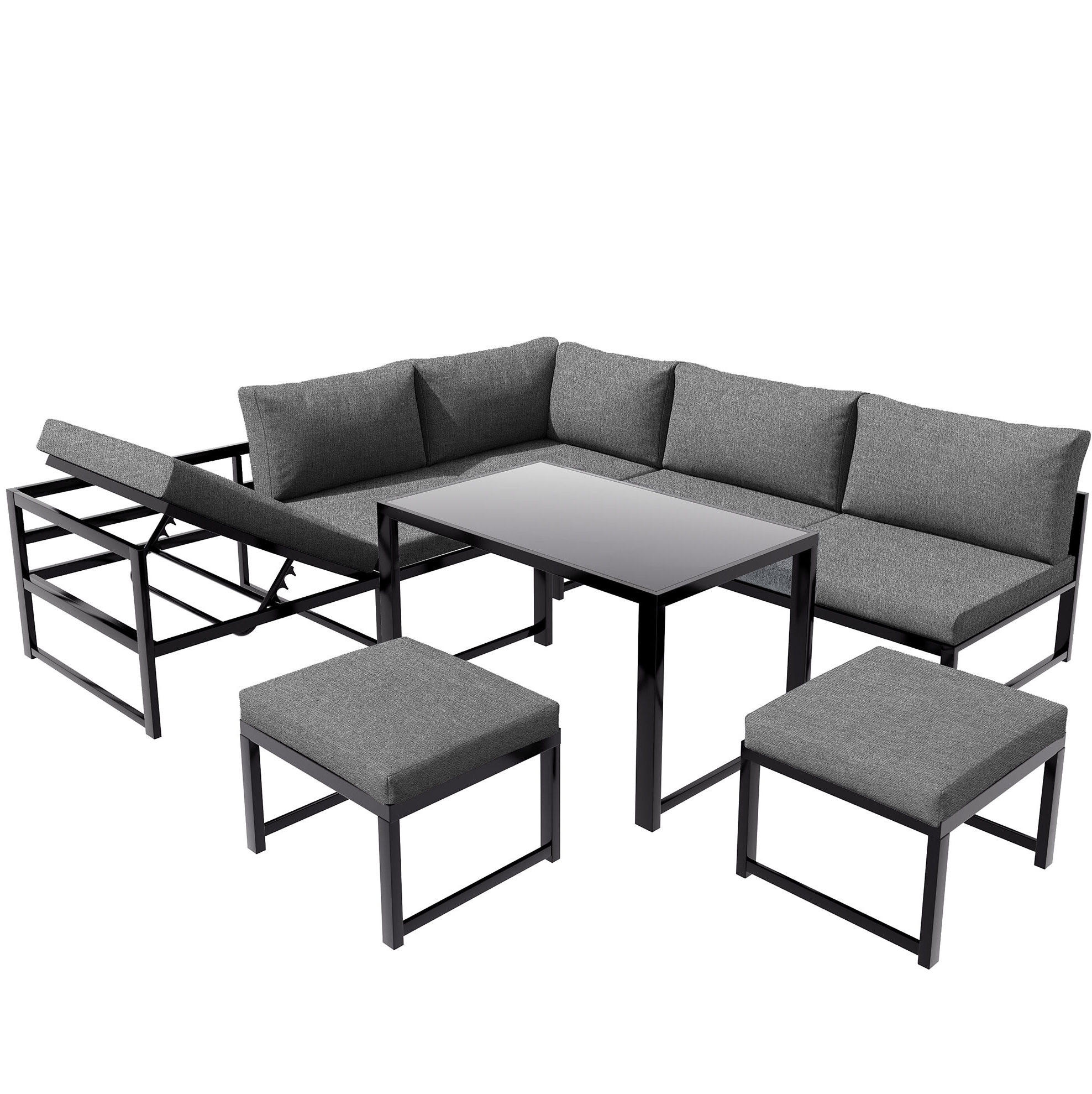 GARTENMÖBEL 199x60cm schwarz/grau aus Aluminium, mit Relax-Funktion - Grau, Metall - Modfu