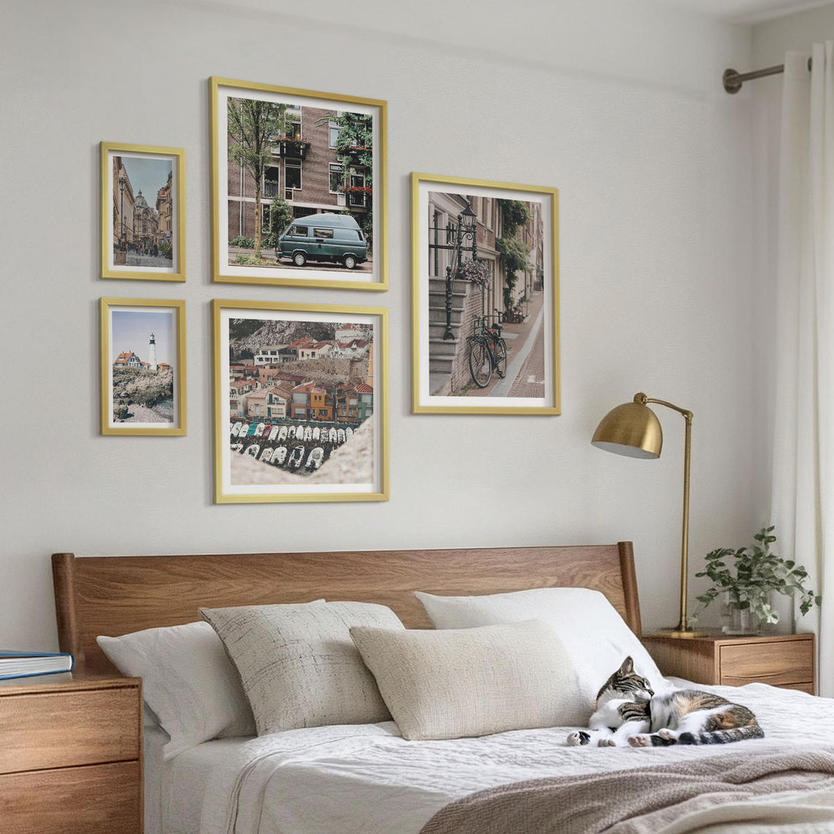 WANDBILDER 5er Set - 50x50 cm & 20x30 cm & 40x60 cm Goldrahmen - Elegante Muster auf Steinen - Goldfarben, Kunststoff (40/60cm) - ArtPrintCave