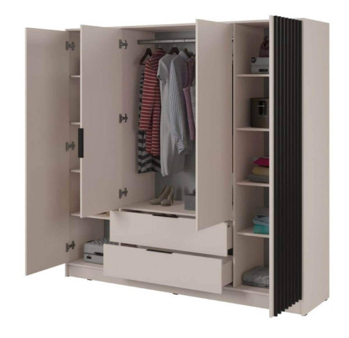 SCHRANK Kaschmir KELLY Vier Türen Mit Lamellen 206 cm - Kaschmir, Holzwerkstoff (206/200/51cm) - Sepro Meble