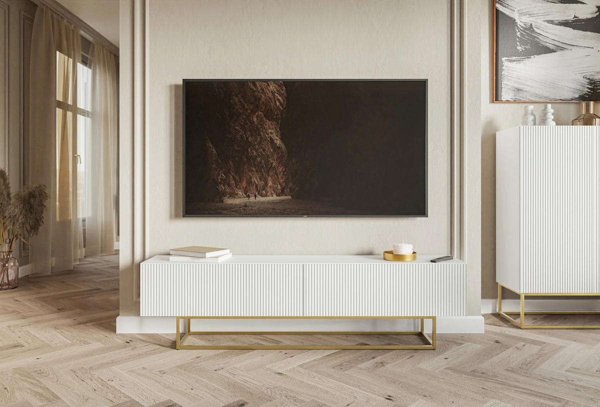 TV-SCHRANK Veldio Weiß mit goldenen Metallbeinen 175 cm - Goldfarben/Weiß, Holzwerkstoff/Metall (175/46.5/31.6cm) - Selsey