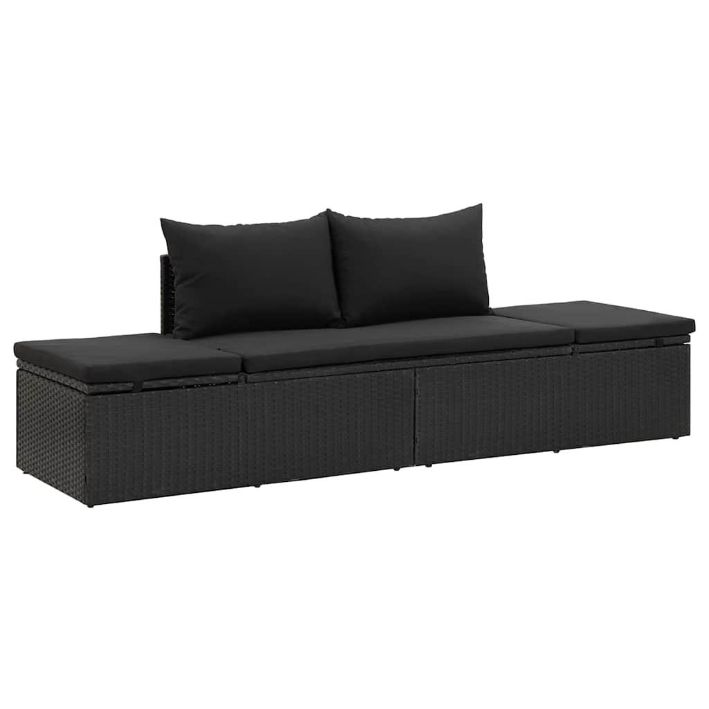 SONNENLIEGE Mit Auflage Poly Rattan Schwarz - Schwarz/Grau, Kunststoff/Textil (60/60/195cm) - vidaXL