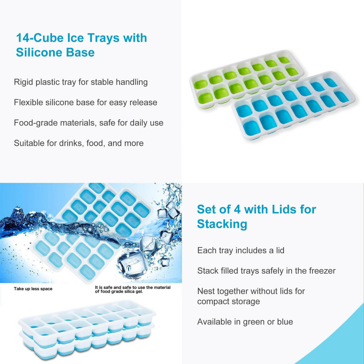 EISWÜRFELFORM 4er Set - Blau, Kunststoff (9.9/2.9/25.5cm) - Intirilife