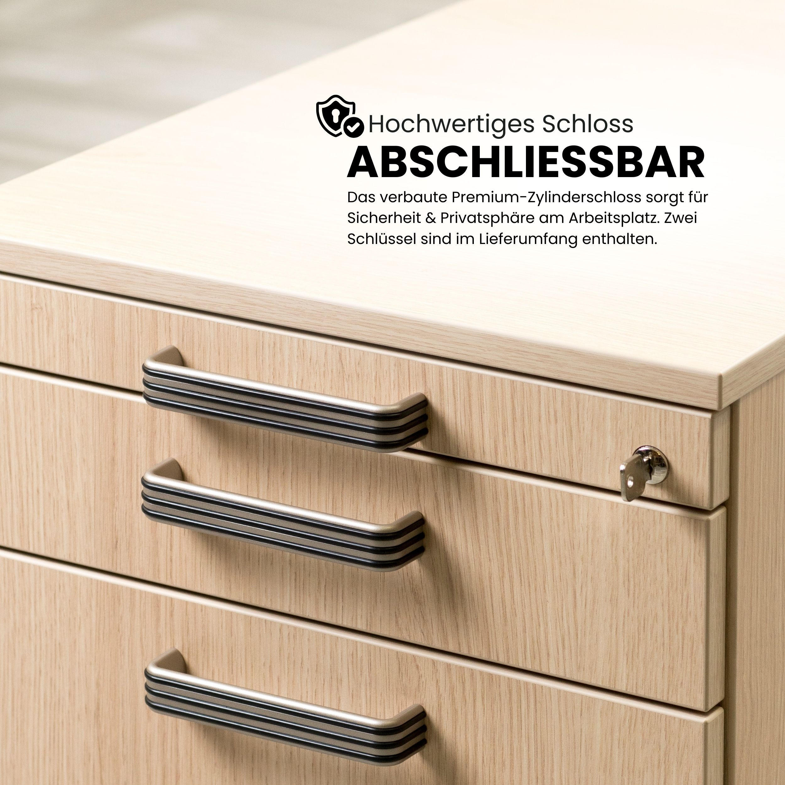 Thumbnail - bümö Standcontainer, Buche, Holzwerkstoff, Nachbildung,Buche, 4 Schubladen, 42.8x72x80 cm, FSC Mix, Arbeitszimmer, Conta...