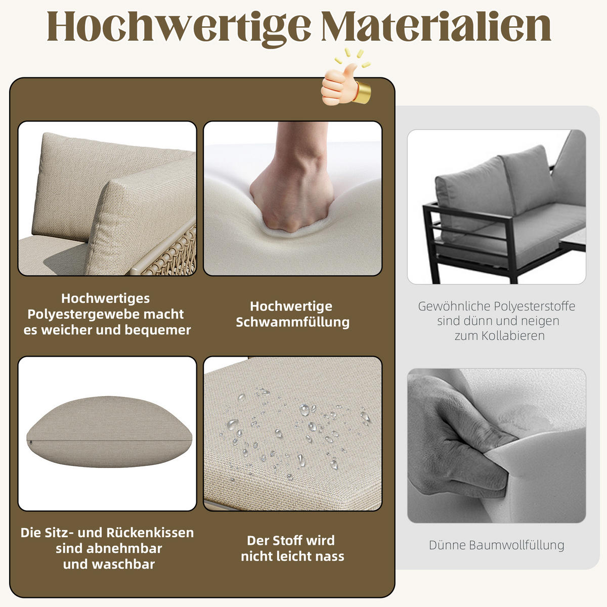 LOUNGESET Modern Khaki Handgewebtes Seil - Hellbraun, Metall - FLIEKS