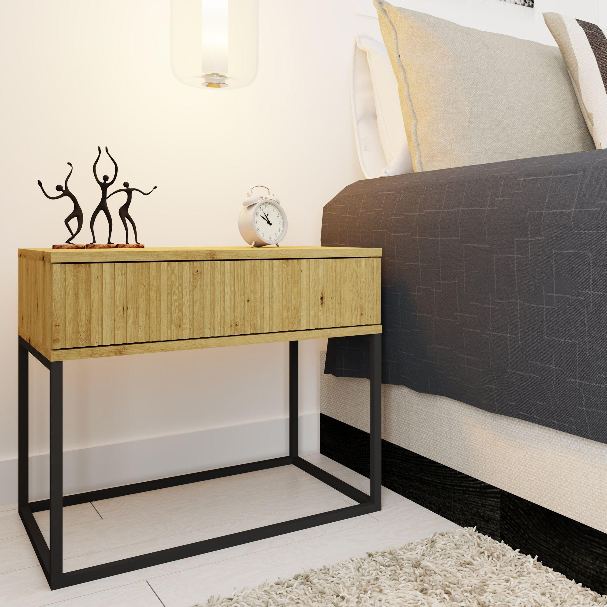 NACHTTISCH RECTUS Nachtschrank, Modern - Eichefarben/Schwarz, Holzwerkstoff (60/52/39cm) - KONSIMO®