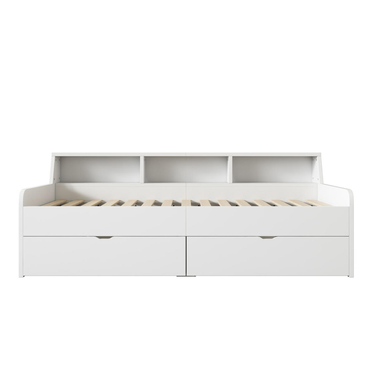 DENNÍ postel 90/200 cm bílá z borovice a MDF s úložnými zásuvkami a policemi - bílá, dřevo (90/200cm) - OKWISH