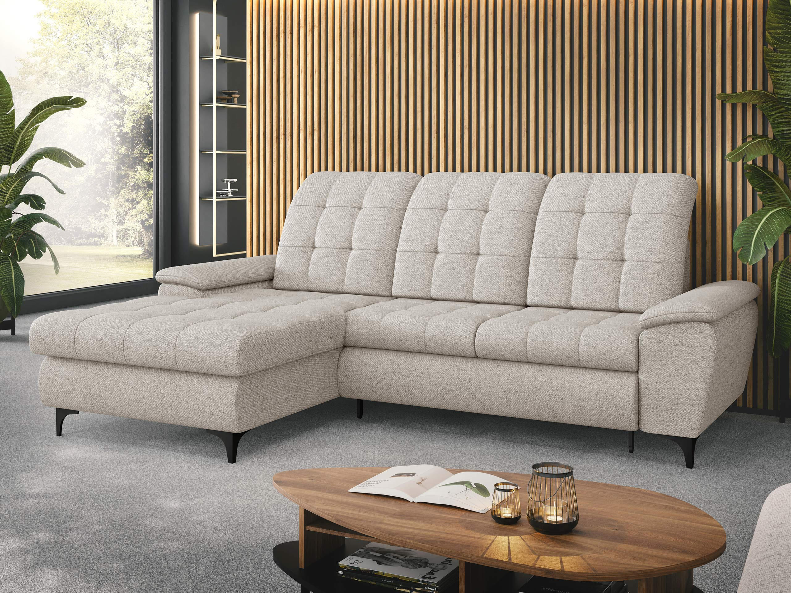 ECKSOFA Crystal, Seite: Links - Creme/Schwarz, Holz/Textil (260/182cm) - MIRJAN24
