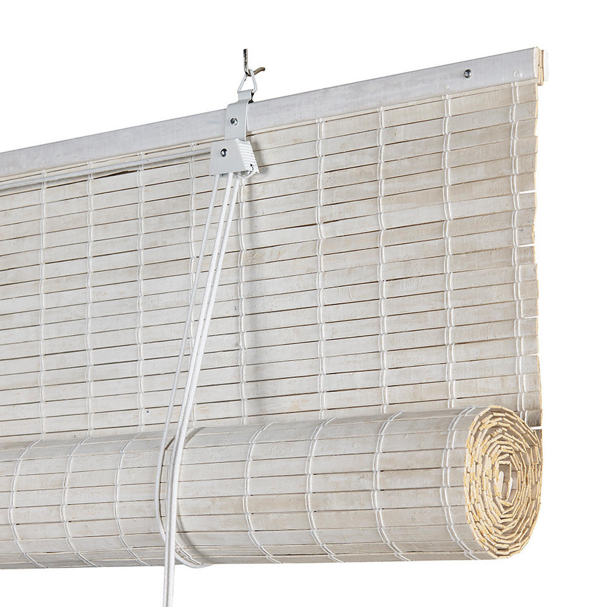 BAMBUSROLLO in Lamellen Weiß 120x250 - Weiß, Holz (120/250cm) - STORESDECO