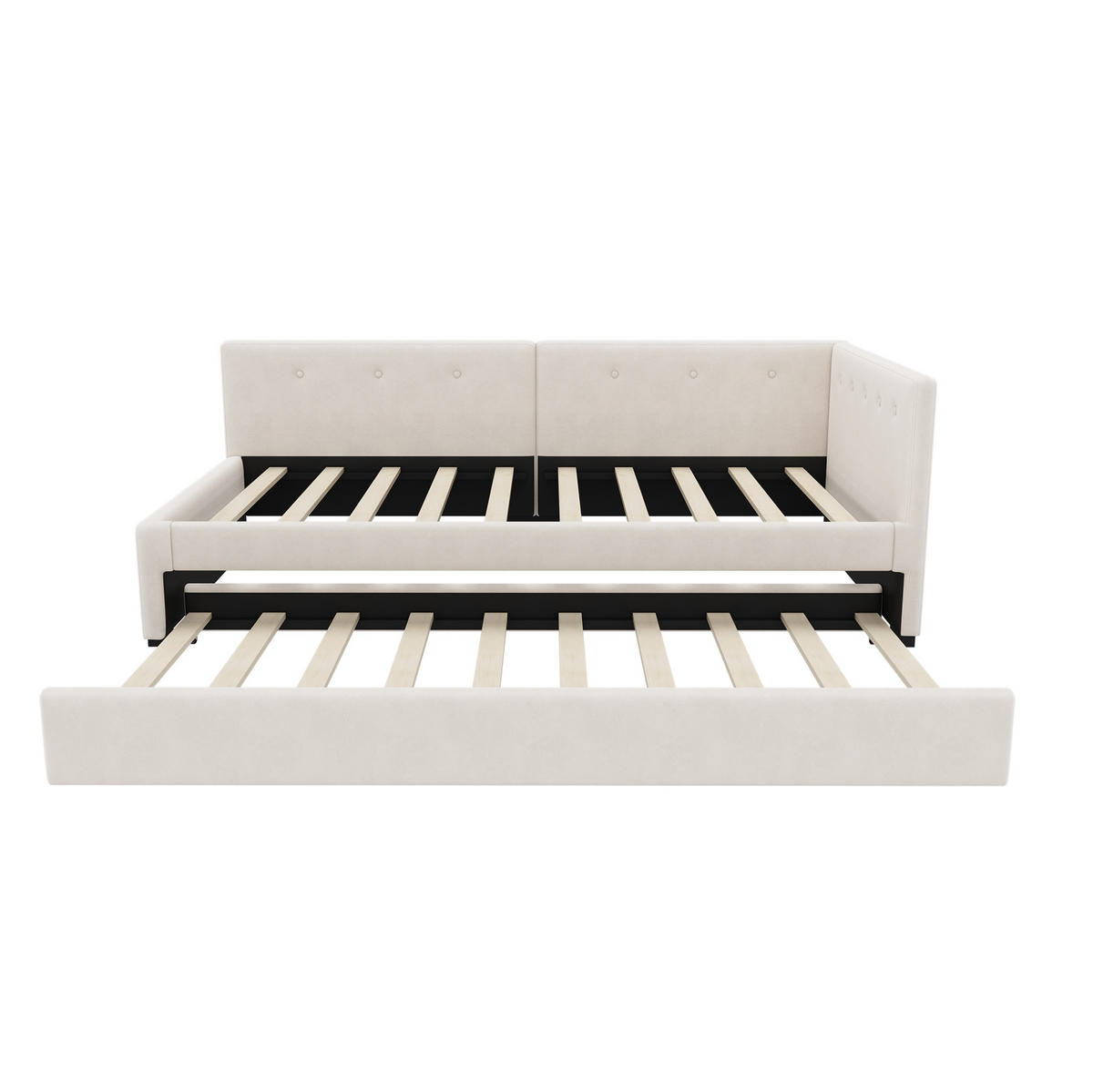TAGESBETT 90/200 cm mit ausziehbarem Rollbett, Lattenrost und Samtbezug, Beige - Beige, Textil (90/200cm) - Redom