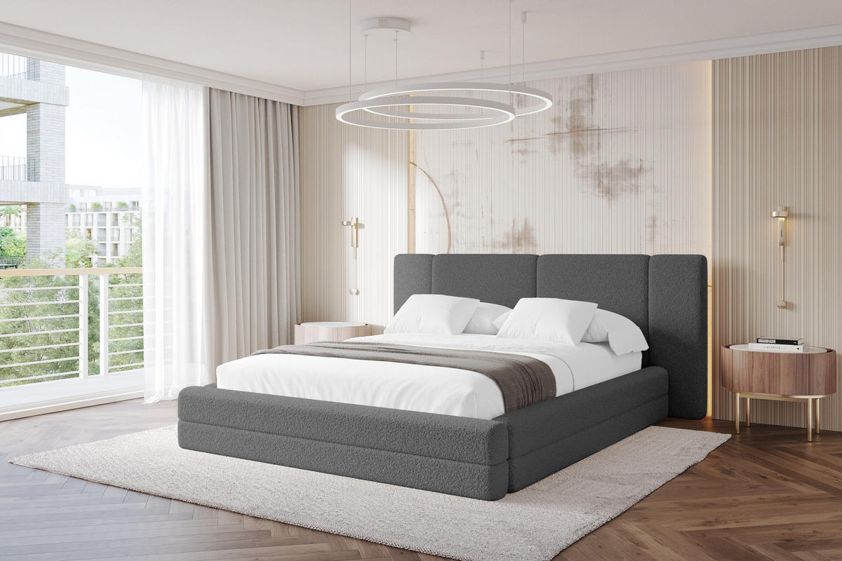 POLSTERBETT mit Bettkasten und Lattenrost, Bett mit Matratze H3/H4 - TEVO 200x200 Grau - Greige, Holzwerkstoff/Textil (200/200cm) - ALTDECOR