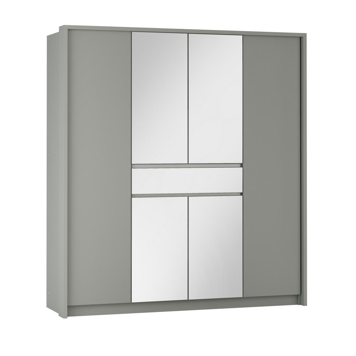 SCHWEBETÜRENSCHRANK RUMBLE 200/217/65 cm 3-türig mit Spiegel Grau - Grau, Holzwerkstoff (200/217/65cm) - MASSENO