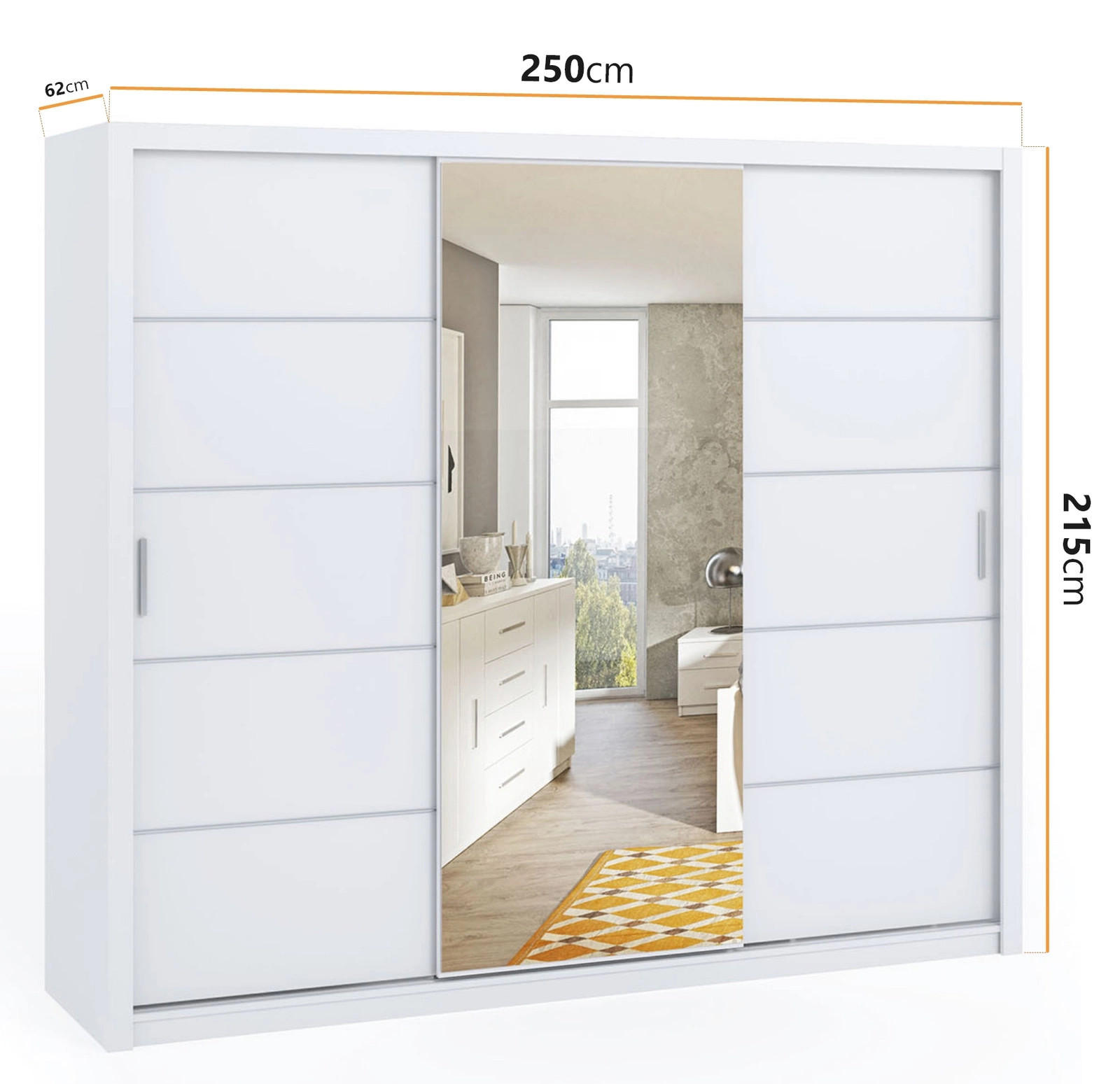 SCHIEBETÜRENSCHRANK Tamiza 250/215/62 3-türig - Silberfarben/Weiß, Holzwerkstoff/Kunststoff (250/215/62cm) - Ravio